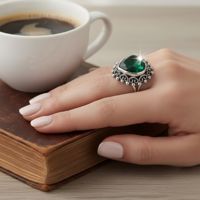 Anillo Plata Ley Corazón Zirconia Vintage Detalles Intrincados